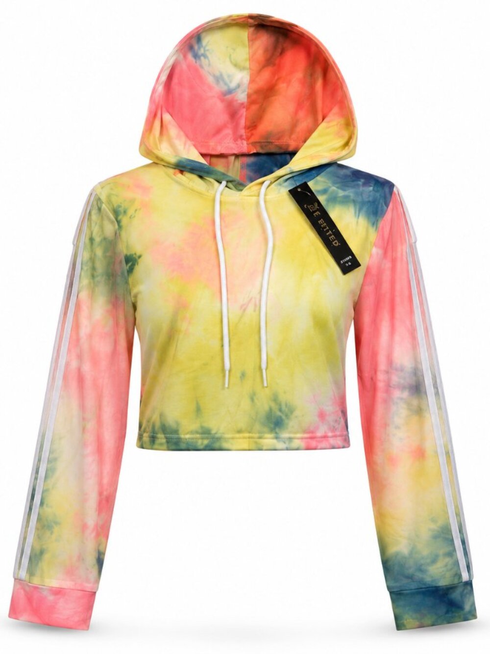 Rainbow Tie Dye Cropped Hoodie Juniors L/XL Long Sleeve Festival NWT Crop Rave
